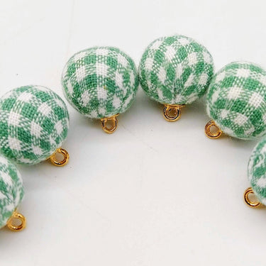 Green and White Checkered Cotton Small Fabric Balls Tassel, Button with Ring Cap, Decorative Tassels